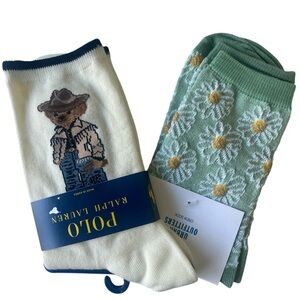 POLO RALPH LAUREN/UO Western Polo Bear and Daisy Textured Crew Socks